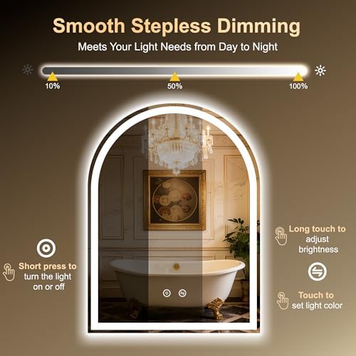 Arched LED Lighted Bathroom Mirror with Lights 24"x32"Smart Anti-Fog