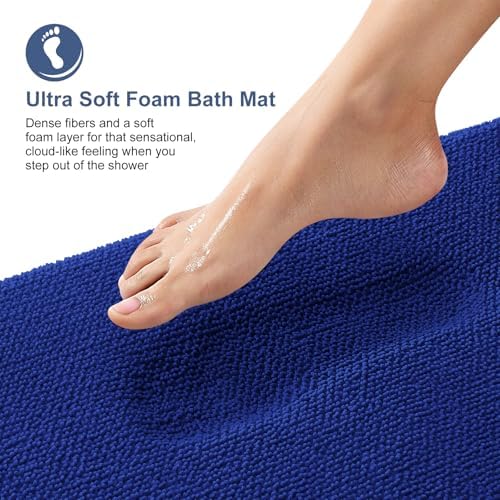 OLANLY Memory Foam Bathroom Runner Rugs 47x17, Long Bath Mats, Royal Blue