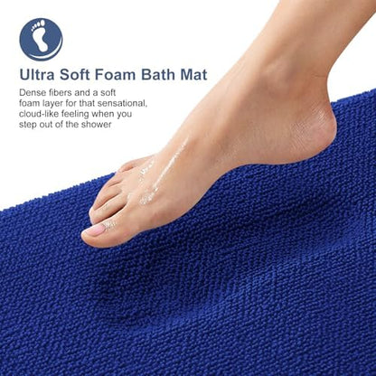 OLANLY Memory Foam Bathroom Runner Rugs 44x24, Long Bath Mats, Royal Blue