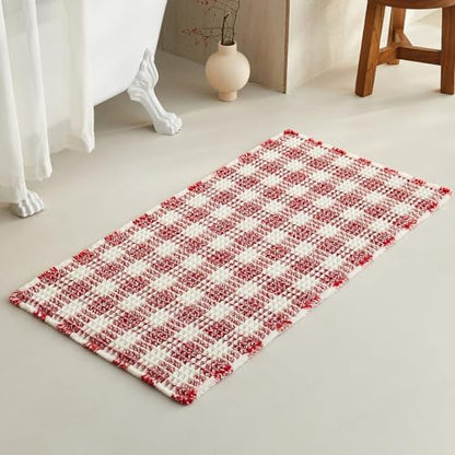 TYUU Christmas Bathroom Rugs, Cute Waffle Bath Mat, 48x24 Red & White