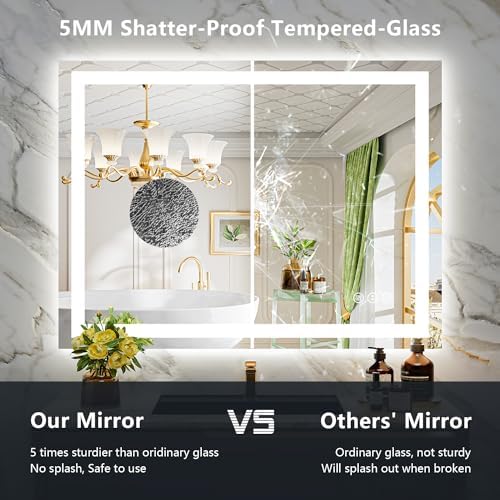 44x36 LED Bathroom Mirror with Lights, Lighted Vanity Mirror