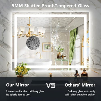 44x36 LED Bathroom Mirror with Lights, Lighted Vanity Mirror