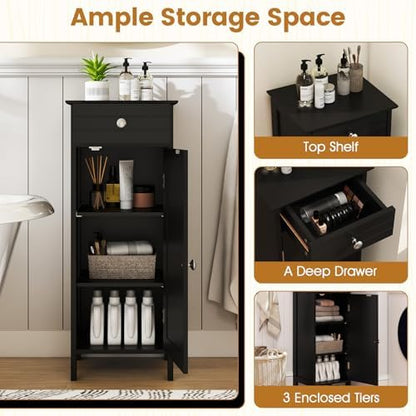 GIANTEX 34.5" Bathroom Cabinet with Drawer & Single Door (Black)