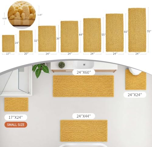 Disolla Yellow Bathroom Runner Rug 24x70 Inch - Extra Long Chenille Bath Mat, Luxury Shaggy Plush Absorbent Rug, Non-Slip Large Runner for Floor and Laundry Room