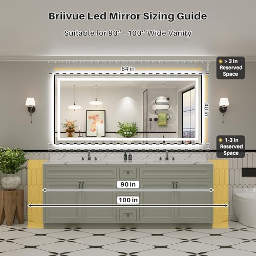 84x40 Inch LED Bathroom Mirror with Black Frame, Backlit & Front Lit