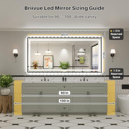 84x40 Inch LED Bathroom Mirror with Black Frame, Backlit & Front Lit