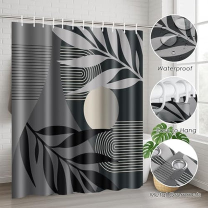 Bathroom Set with Shower Curtain and Rug 4 Pcs Mid Century Abstract