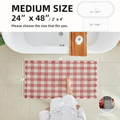 TYUU Christmas Bathroom Rugs, Cute Waffle Bath Mat, 36x24 Red & White