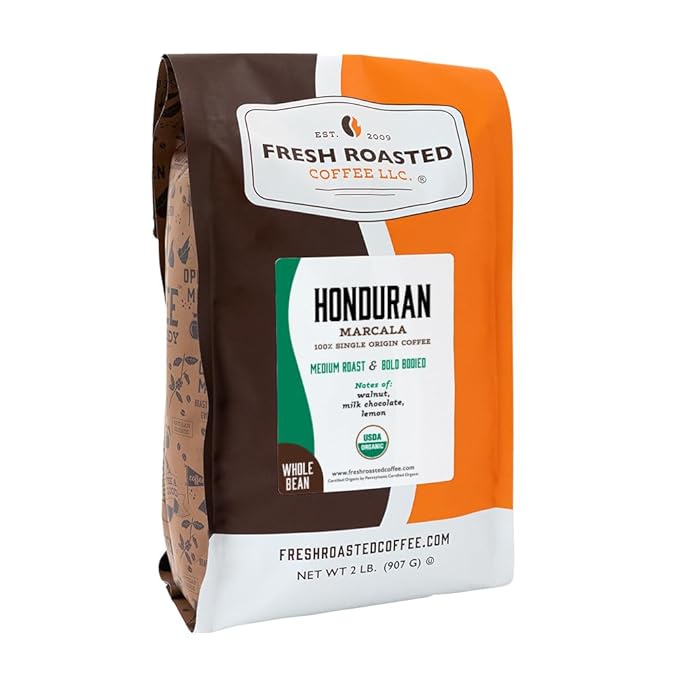 Fresh Roasted Coffee, Organic Honduran Marcala Whole Bean Coffee, Medium Roast, USDA Organic, 100% Single Origin, Kosher, 2 lb (32 oz)
