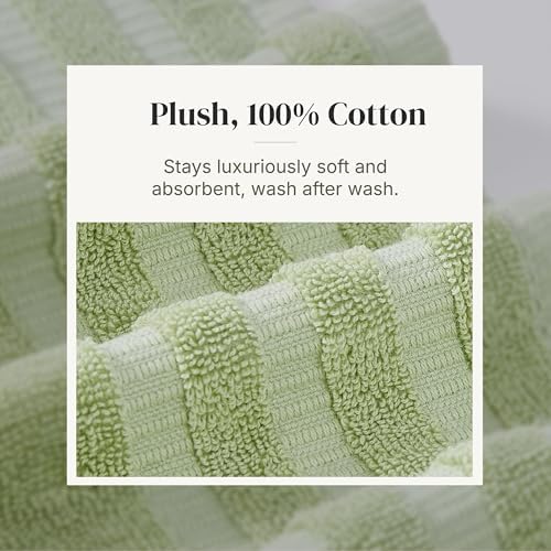 Modern Threads 6 Piece Bath Towel Set – Bathroom Set with 2 Bath Towels, 2 Hand Towels, and 2 Wash Cloths – 100% Cotton, Super Absorbent & Extra Soft – Reversible Natural Vine (Sage Green)