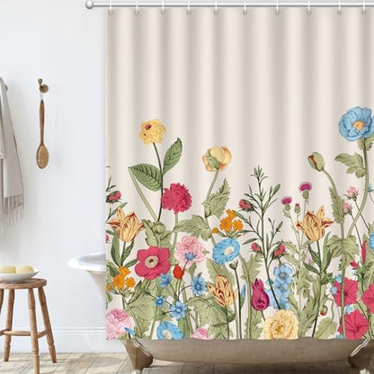 Vintage Floral Shower Curtain, Retro Wildflowers Shower Curtain 72x72