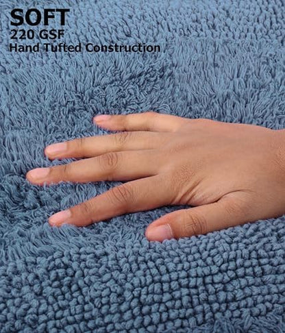 COTTON CRAFT 2 Pack Reversible Bath Mat Rug - Soft Plush -17x24- Azure Blue