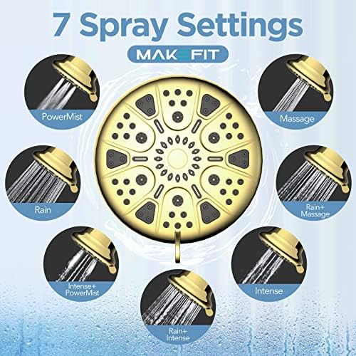 MakeFit Filtered Shower Head - High Pressure Rain - Shower Head with filter for Hard Water - Luxury 7 Settings Adjustable Water Filter Showerhead (Gold)