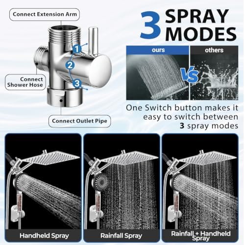 8 Inch Filtered Shower Head,Rain Shower Head with Handheld Spray Combo for Hard Water，Long Shower Hose