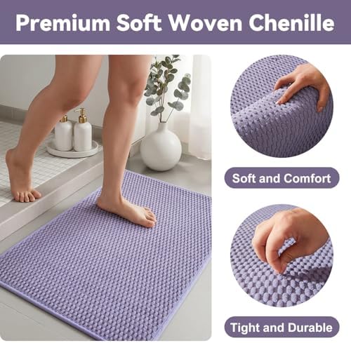 Triohero Toilet Rug, Thin Toilet Rugs U Shaped Washable Non Slip Absorbent Quick Dry Low Pile Toilet Mat, Lavender 20"x24" U Shape