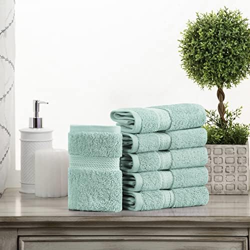 Superior Egyptian Cotton Plush & Absorbent, Face Towel Set of 6, Sea Foam