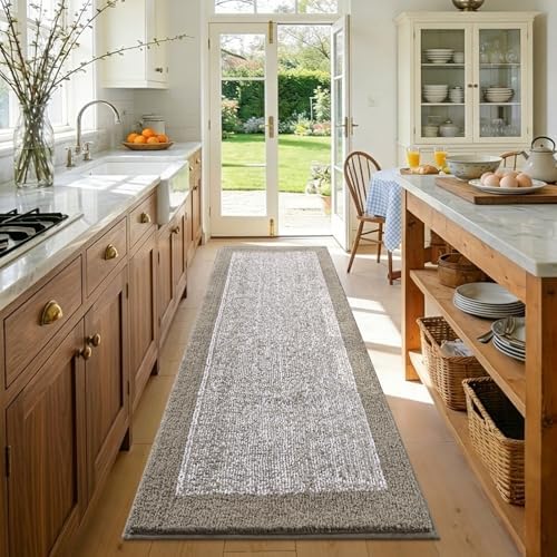 60x24 Long Bathroom Rugs Non Slip Washable, Soft Absorbent Bath Mat Greige