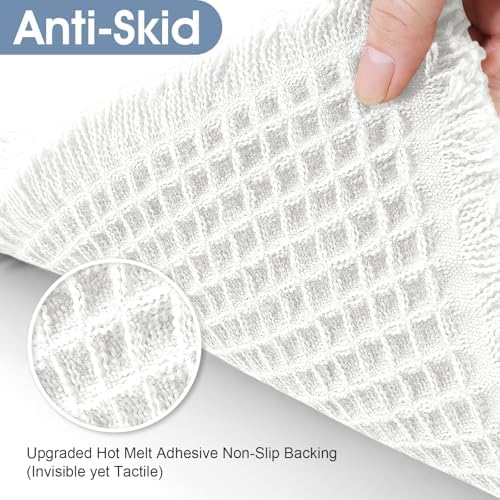 ACCUMTEK Upgraded Waffle Bath Mat, 32"x20" White, Super Absorbent Non-Slip Quick Dry Bathroom Rugs with Tassels, Machine Washable Ultra Soft Boho Bath Rugs for Floor, Toilet Mats Boho Farmhouse Decor