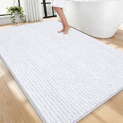 OLANLY Thick Chenille Large Bathroom Rugs 70x46, Absorbent Bath Mat, White