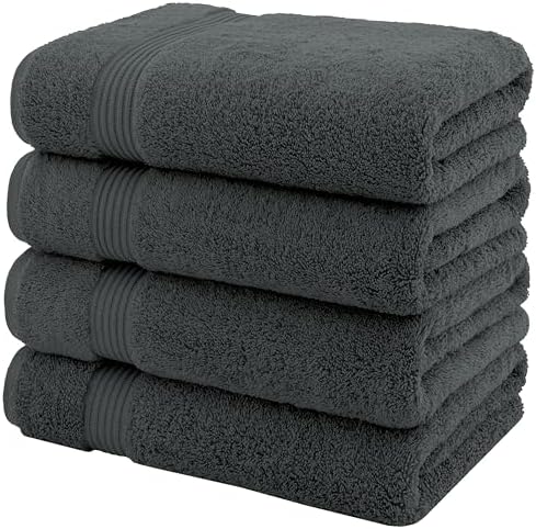 American Veteran Towel, 100% Cotton Turkish Bath Towels for Bathroom 4 Pack, 27x54 Extra Large Premium Soft Drying Bathroom Towels, Dark Gray