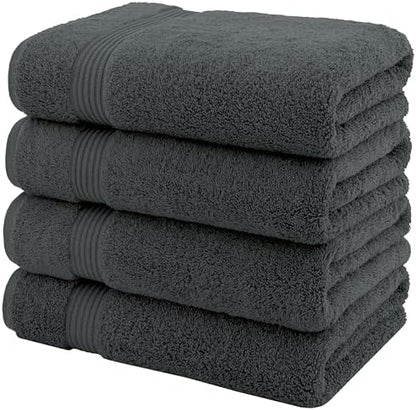 American Veteran Towel, 100% Cotton Turkish Bath Towels for Bathroom 4 Pack, 27x54 Extra Large Premium Soft Drying Bathroom Towels, Dark Gray