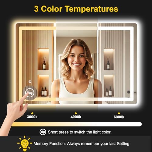 LED Bathroom Mirror with Lights, 30"x45" Lighted Vanity Mirror for Wall