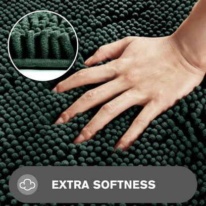Dark Green Bathroom Rugs – Absorbent and Washable Bath Mat, Non-Slip, Thick Soft Chenille Bath Rugs for Bathroom Floor, Shower, Sink - 24" x 36"