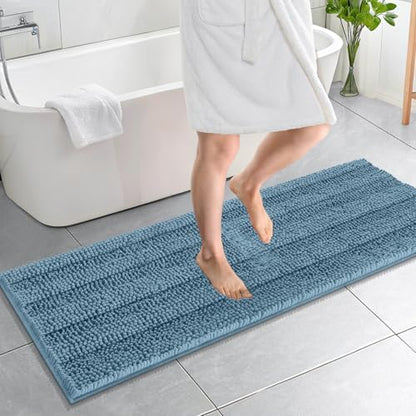 OLANLY Thick Bathroom Runner Rugs 59x20, Soft Chenille Bath Rugs, Airy Blue