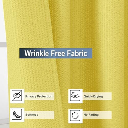 OWENIE Lemon Shower Curtain for Bathroom 72x72 Inch, 3D Embossed Textured Waffle Fabric Shower Curtains, Soft Hotel Farmhouse Style, Water Repellent, Machine Washable, Lemon, 72" W x 72" L