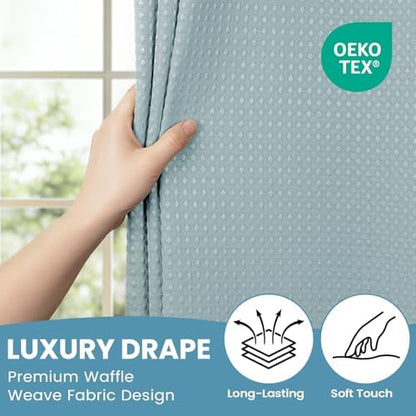 No Hook Waffle Shower Curtain with Snap in Liner Set, 71x74, Fog Blue