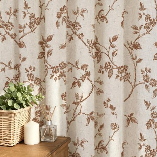 MitoVilla Brown Linen Floral Shower Curtain for Bathroom, 72 x 72