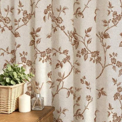 MitoVilla Brown Linen Floral Shower Curtain for Bathroom, 72 x 72