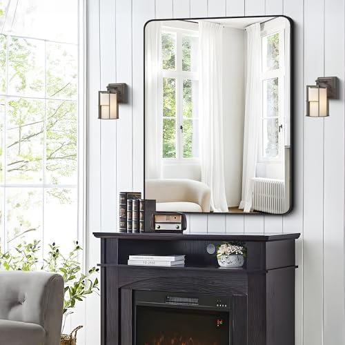 FORBATH Bathroom Mirror 30" X 40", Large Rectangular Wall Mirror, Black Metal Framed Rounded Corner Wall Mounted Mirror for Bathroom Bedroom Entryway Decor(Horizontal/Vertical)
