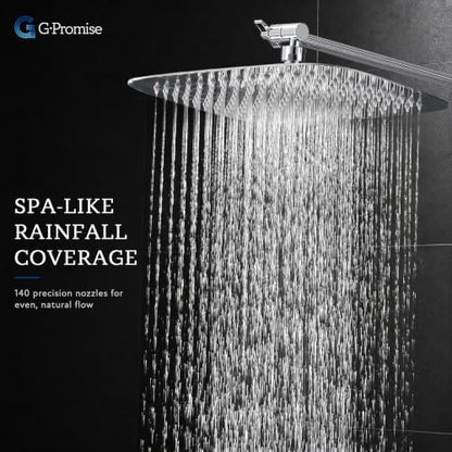 G-Promise All Metal 12" Rain Shower Head with Handheld for Bathroom Upgrade