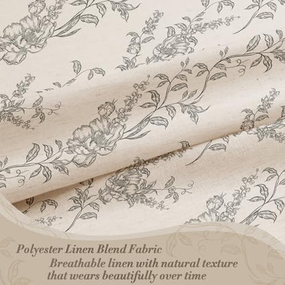 Grey Linen Farmhouse Shower Curtain, Boho Floral Bathroom 72x78