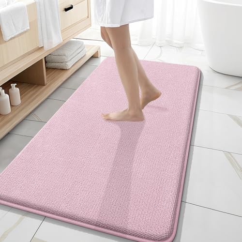OLANLY Memory Foam Bathroom Runner Rugs 47x20, Long Bath Mats, Dusty Rose