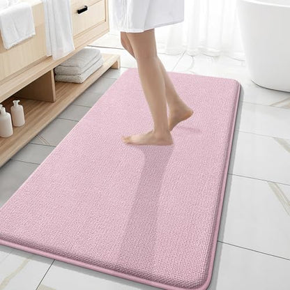 OLANLY Memory Foam Bathroom Runner Rugs 47x20, Long Bath Mats, Dusty Rose