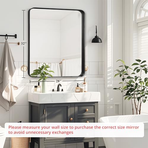 Black Bathroom Vanity Mirror Over Sink 28x32, Large Wall Mounted Mirror