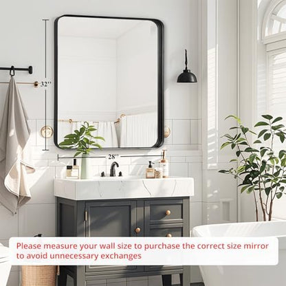 Black Bathroom Vanity Mirror Over Sink 28x32, Large Wall Mounted Mirror