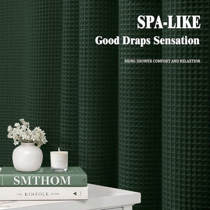 Waffle Weave Shower Curtain Heavyweight Cotton Fabric Dark Green 72Wx75L
