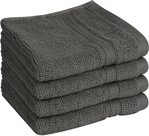 Towel and Linen Mart 100% Cotton - Wash Cloth Set - Pack of 4, Quick Dry, Luxurious, Highly Absorbent and Soft Feel Premium Spa & Hotel Perfect for Daily Use (12 X 12 Grey)