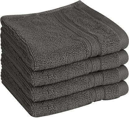 Towel and Linen Mart 100% Cotton - Wash Cloth Set - Pack of 4, Quick Dry, Luxurious, Highly Absorbent and Soft Feel Premium Spa & Hotel Perfect for Daily Use (12 X 12 Grey)