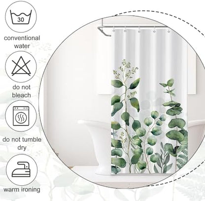 AWERT Small Half Size Stall Shower Curtain with 6 Hooks Shower Stall Curtain 36 x 72 Plant Sage Green Leaves 36 inch Bathroom/RV and Camper (Green Leaves)