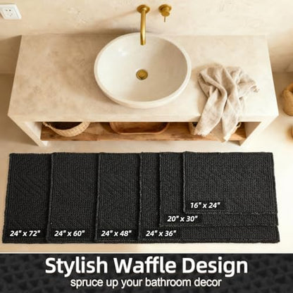 Sunfly Long Black Bathroom Rug, Waffle Bath Mat Non-Slip Washable Super Absorbent Quick Dry, Boho Farmhouse Bathroom Runner Decor 24"x60" Black