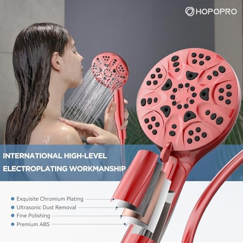 HOPOPRO High Pressure Handheld Shower Head Set with 6 Settings, Ferrari Red
