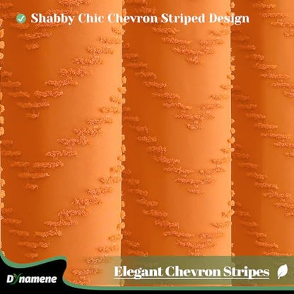 Dynamene Extra Long Boho Shower Curtain Tufted Chevron 72"x96" Burnt Orange