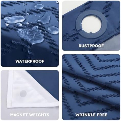 FADOTY Blue No Hook Shower Curtain Set with Snap in Liner, 71'' x 74''