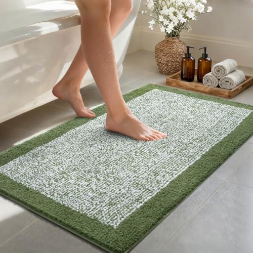 48x24 Bathroom Rugs Non Slip Washable, Soft Absorbent Bath Mat Matcha Green
