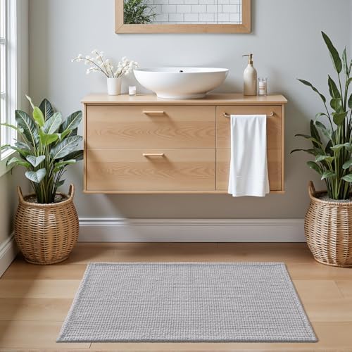 DEXI Chenille Bath Mat 36x24, Soft Absorbent Bathroom Rugs, Light Grey