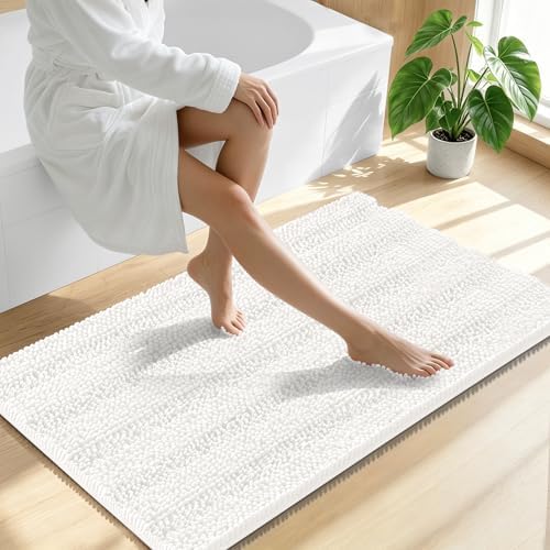 Smiry Thick Chenille Large Bathroom Runner Rugs 40x24, Soft Bath Mat, Ivory